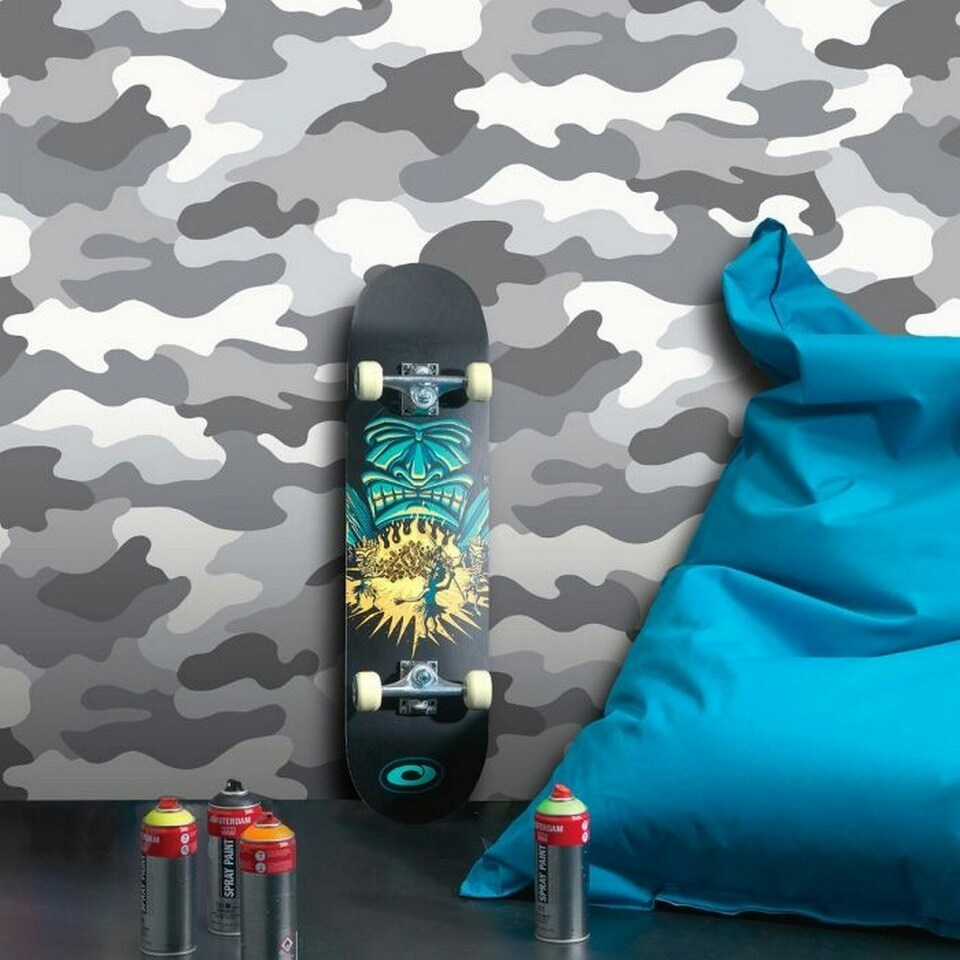 image 1 of World of Wallpaper Camouflage Wallpaper - Grey - 10m x 53cm Grey