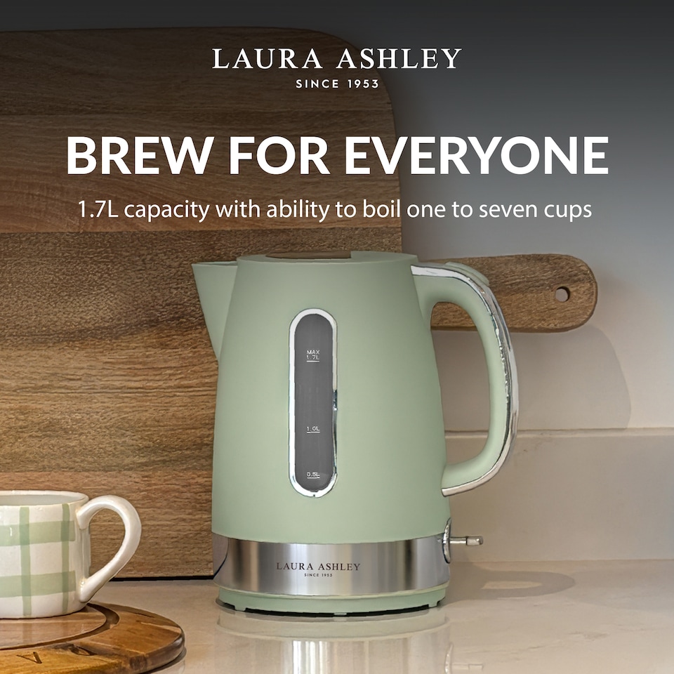image 1 of Laura Ashley Sage Leaf Electric Kettle 1.7L - Energy Saving Kettles Electric Fast Boil Quiet Jug Kettle