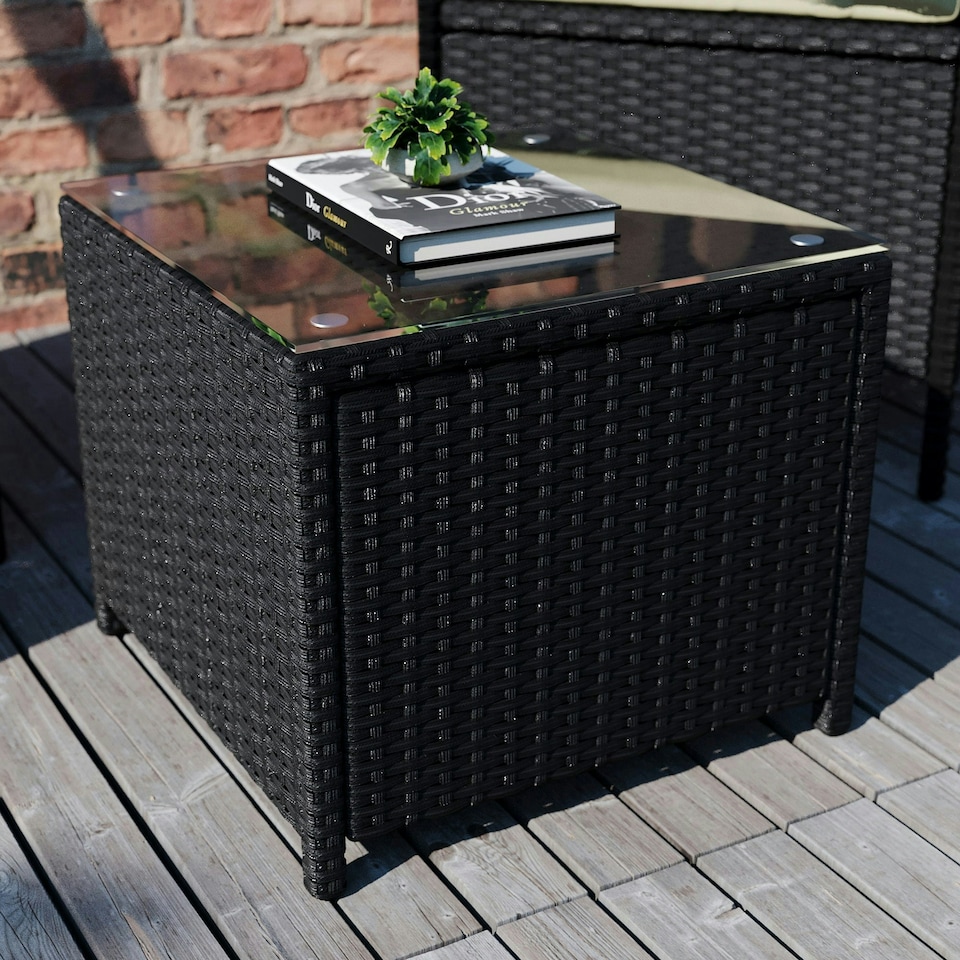 image 1 of Garden Vida Bali 2 Seater Rattan Set Chair Coffee Table Outdoor Garden Furniture, Black