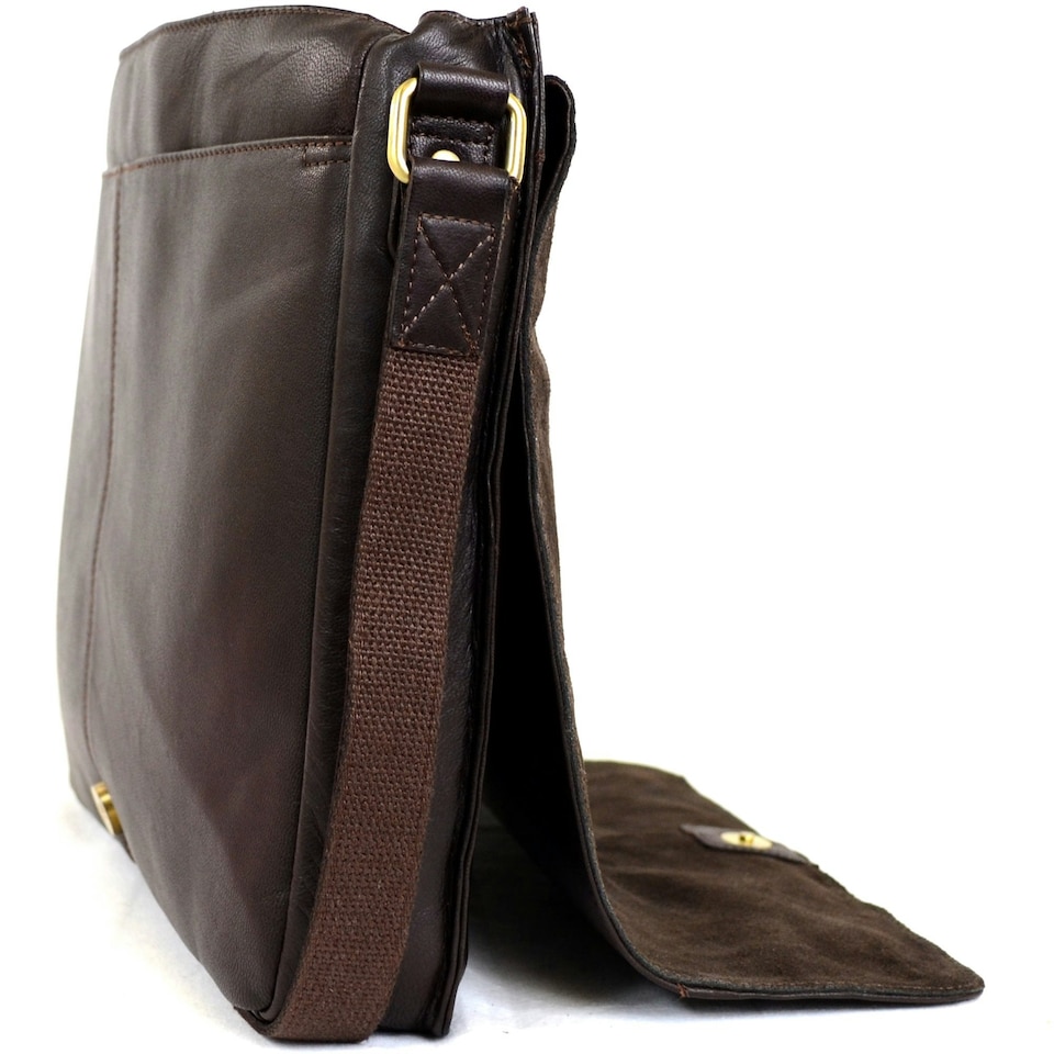 image 1 of Super Soft Premium Large Leather Messenger Bag Brown | Brown