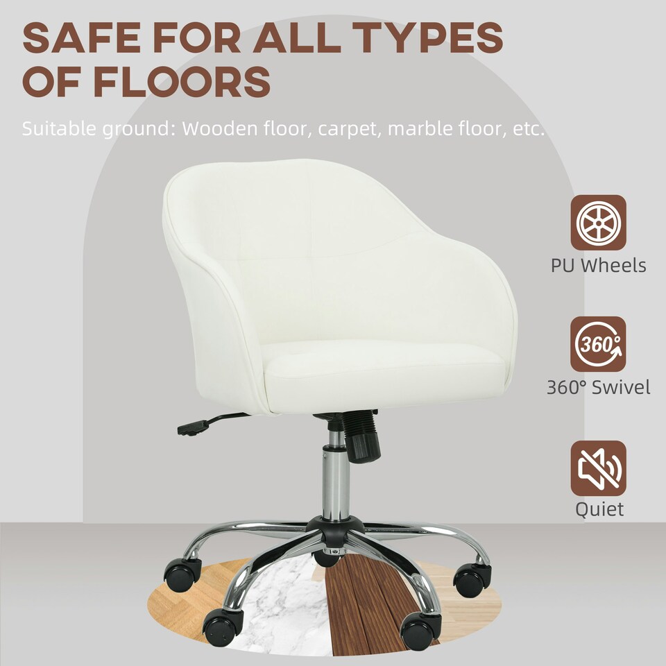 image 1 of HOMCOM Vanity Chair for Desk, with Height Adjustable, Wheels, Cream Cream