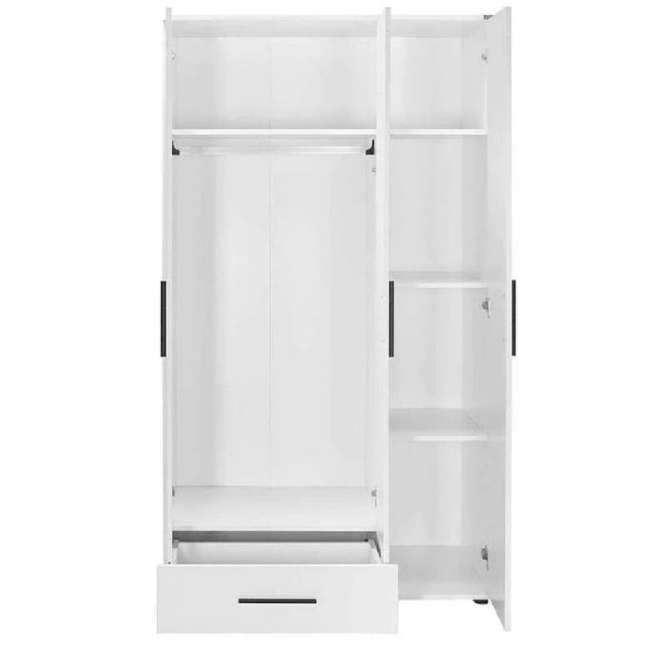 image 1 of Adore Matt White 3 Door 1 Drawer Combi Wardrobe with Shelves White