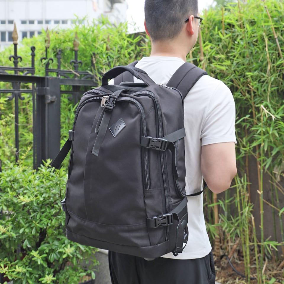 image 1 of Rolling Travel Backpack with Wheels – Lightweight Nylon Cabin Bag with Laptop