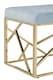 image 4 of Luxe Gold And Powder Blue Velvet Bench, Stylish Garden Bench For Outdoor, Accent Dining Bench For Diningroom | Blue