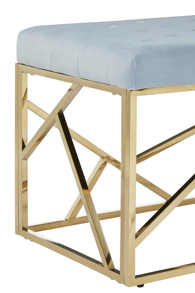 image 1 of Luxe Gold And Powder Blue Velvet Bench, Stylish Garden Bench For Outdoor, Accent Dining Bench For Diningroom | Blue