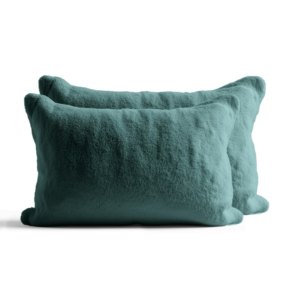 image 1 of Teddy Bear Fleece Super Soft Cosy Pillow Case Pair Blue | Blue | Teal