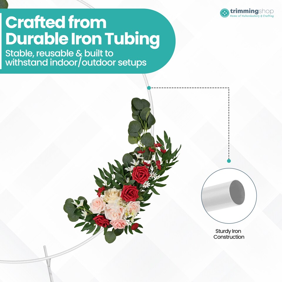 image 1 of White Balloon Arch Stand with Floor Base Plants Circle Frame - 180cm