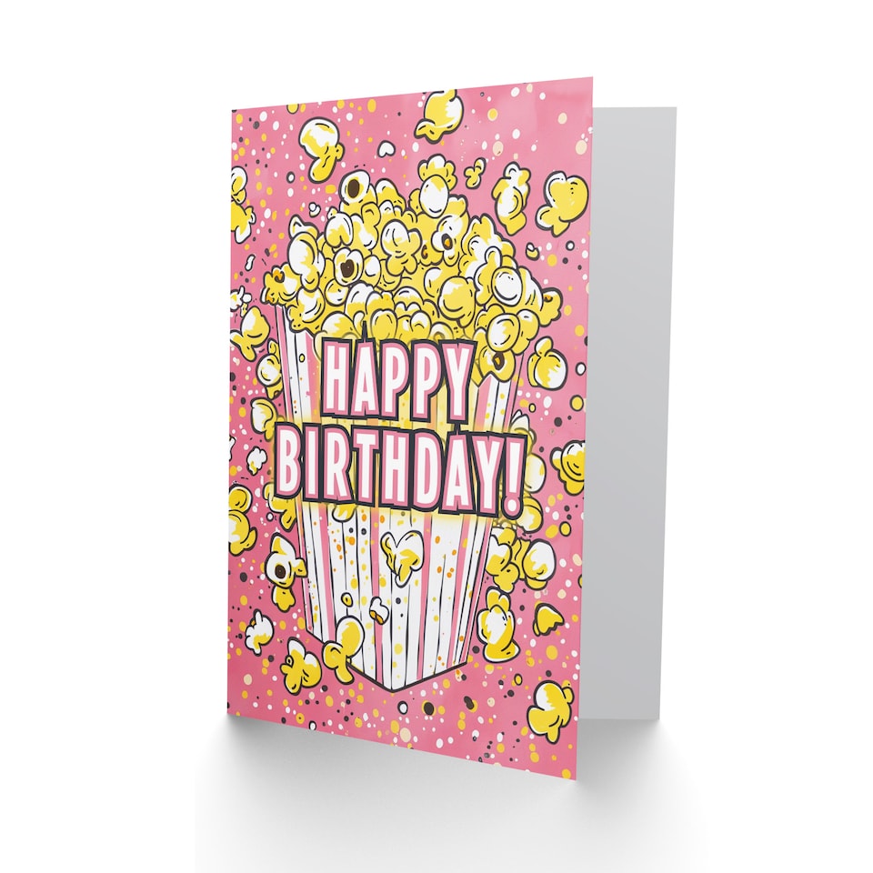 image 1 of Popcorn Bucket Pink Yellow Cinema Movie Party Birthday Card