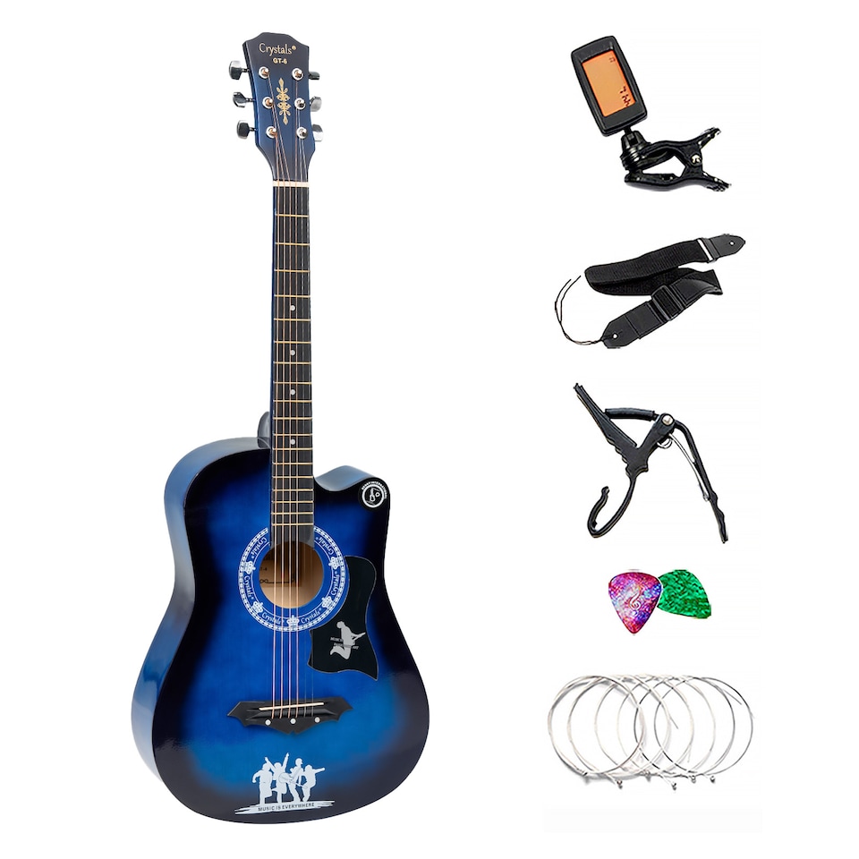 image 1 of Classic 6-String 4/4 Size 38 Inch Acoustic Guitar Pack for Boys and Girls Music Beginners Blue