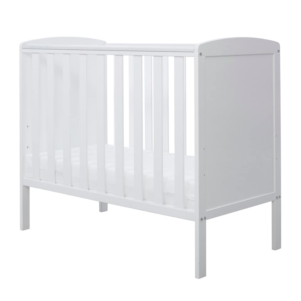 image 1 of Coleby Space Saver Cot & Premium Sprung Mattress - Compact Cot, Birth to 18 Months, Adjustable Base & Teething Rails (White)