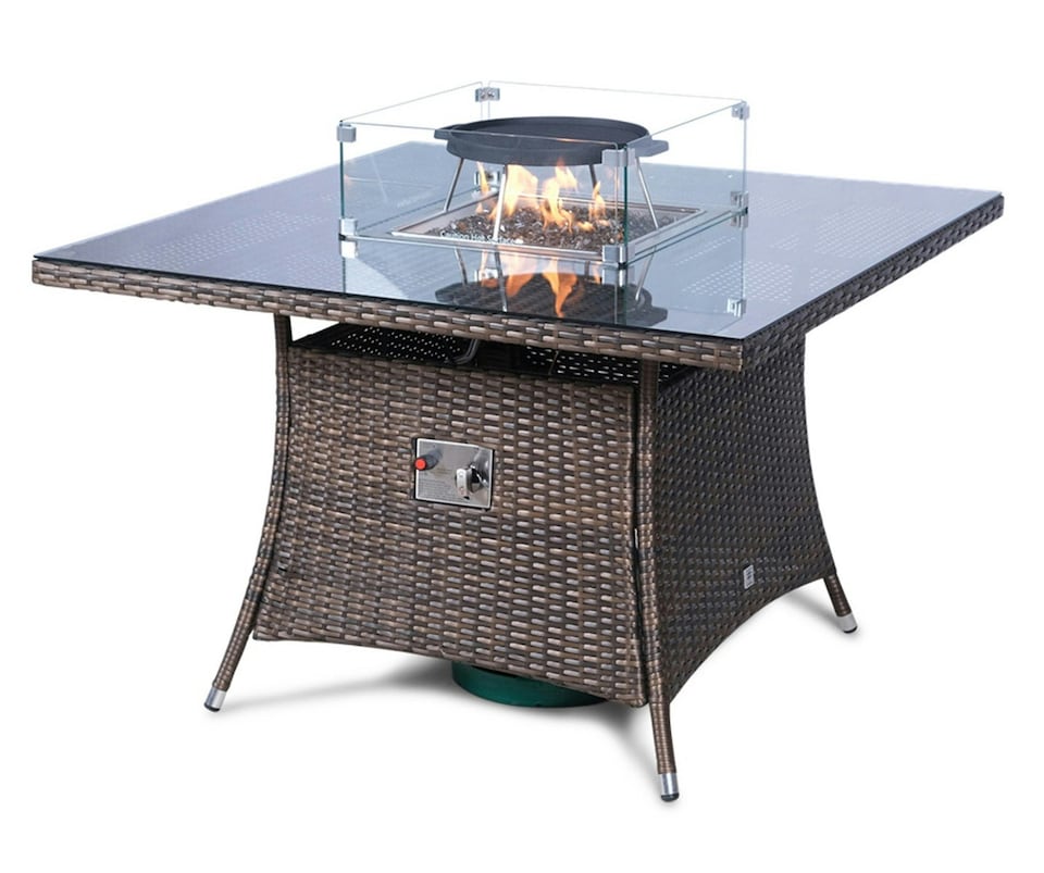 image 1 of Giardino Fire Pit 4 Seater Square Rattan Dining Table | Brown