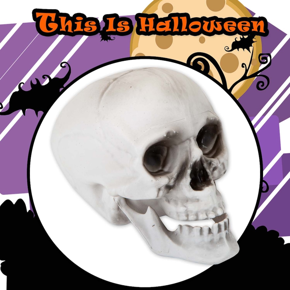 image 1 of vfm-estore Halloween Skull With Moving Jaw Decoration - White