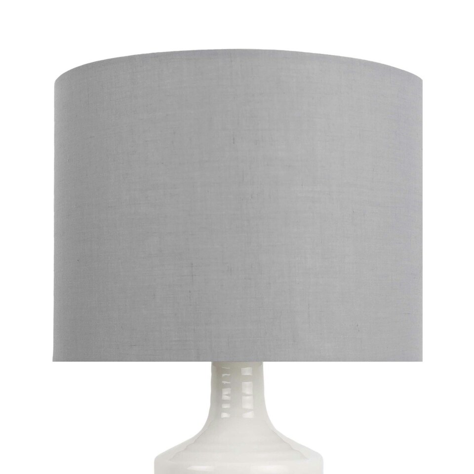 image 1 of Ripple - Off White Ribbed Ceramic Table Lamp with Grey Fabric Shade White | Grey