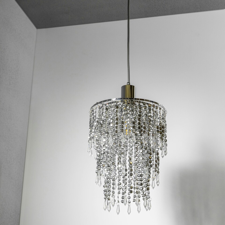 image 1 of CGC LIZA Large Chandelier Crystal & Chrome Ceiling Light Shade Chrome