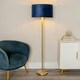 image 1 of ValueLights Charlie Brushed Chrome Stem Floor Lamp Mustard Taper Shade Blue