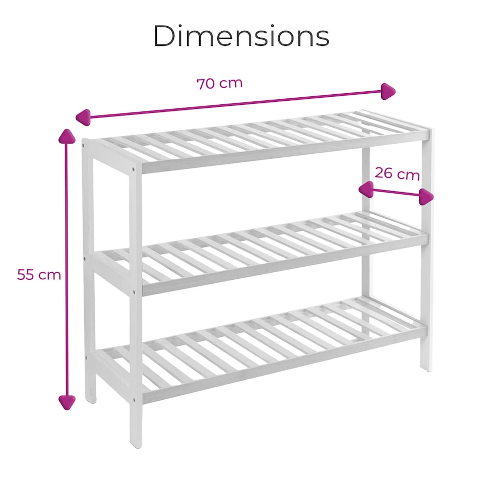 image 1 of Neo White 3-Tier Bamboo Shoe Rack Stand Natural Wooden Shoe Storage Shelf for Hallway Bedroom Bathroom | White | White