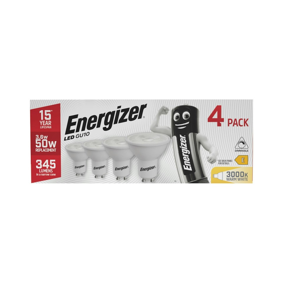 image 1 of Energizer LED GU10 345lm 3.6W 3000K (Warm White) Dimmable - Pack of 4