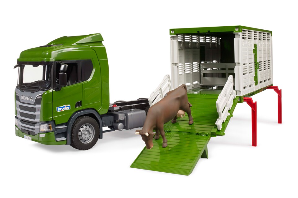 image 1 of Bruder Scania Super 560R Cattle transportation truck with 1 cattle Detailed Vehicle & Playset Model
