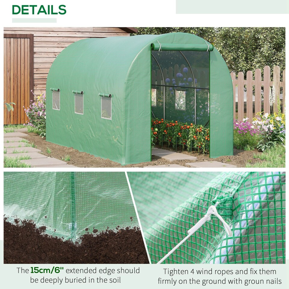 image 1 of Outsunny 3.5 x 2m Walk-In Polytunnel Greenhouse with Roll Up Door Windows Green