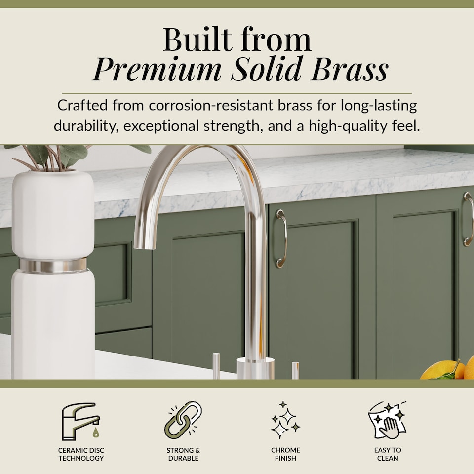 image 1 of Balterley Lacerta Minimalist Kitchen Mono Mixer Tap with Dual Lever Handles, High Curved Spout | Silver | Chrome | 1