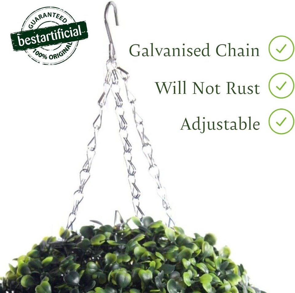 image 1 of Best Artificial 28cm Green Boxwood Buxus Grass Hanging Basket Topiary Ball - Suitable for Outdoor Use - Weather & Fade Resistant