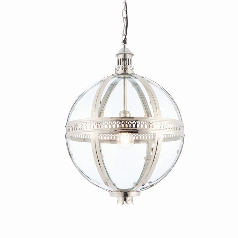image 1 of Vienna 1 Light Spherical Pendant Bright Nickel Plated On Solid Brass, Glass, E27