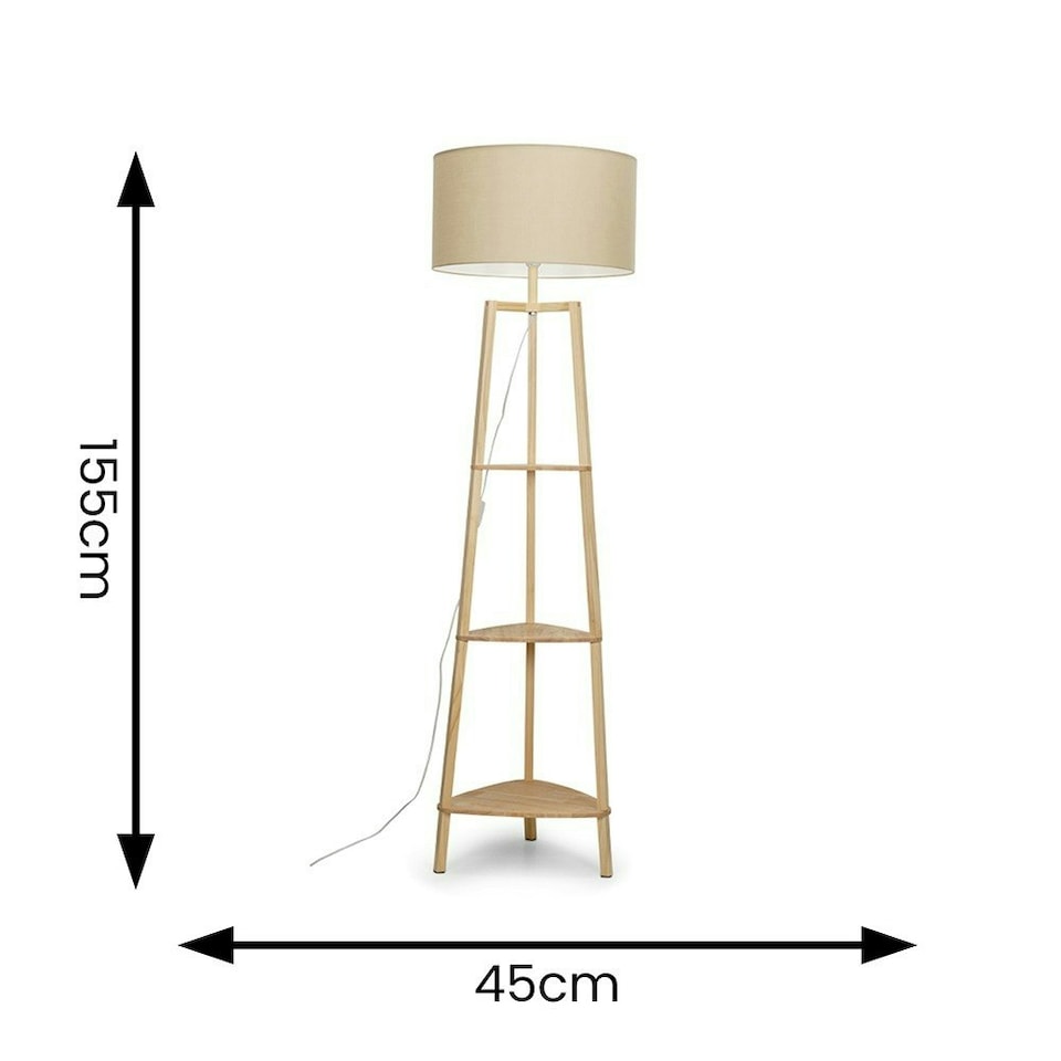 image 1 of ValueLights Hiru Wooden 3 Tier Shelf Floor Lamp Natural Shade Cream