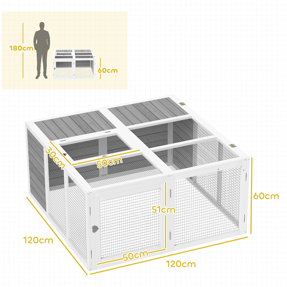 image 1 of PawHut Rabbit Hutch, Bunny Cage Outdoor with Openable Roof, Grey