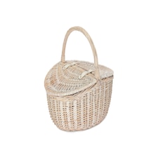 White Wash Finish Oval Unlined Wicker Picnic Basket | White | White
