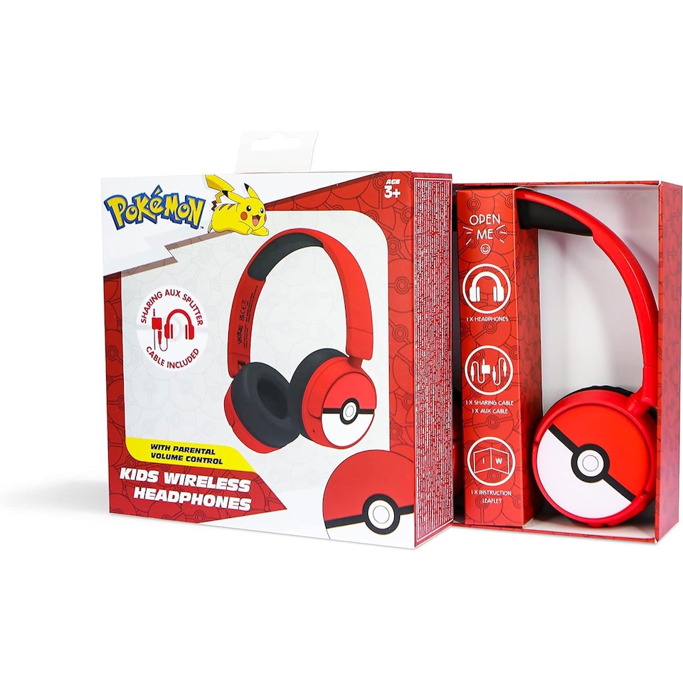 image 1 of Pokémon Pokéball Kid's Wireless Bluetooth Headphones with Built-in Microphone | Red