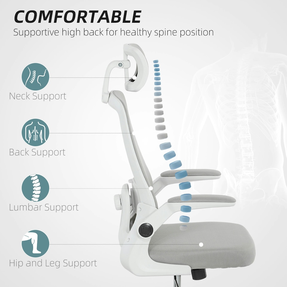 image 1 of HOMCOM Executive Mesh Office Chair with Headrest, Lumbar Support, Grey Black
