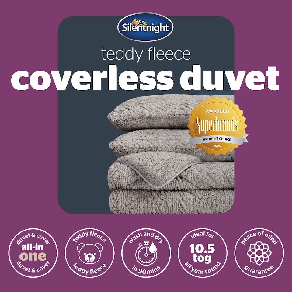 image 1 of Silentnight Teddy Fleece Coverless 10.5 Tog Duvet and Pillowcase Set | Grey