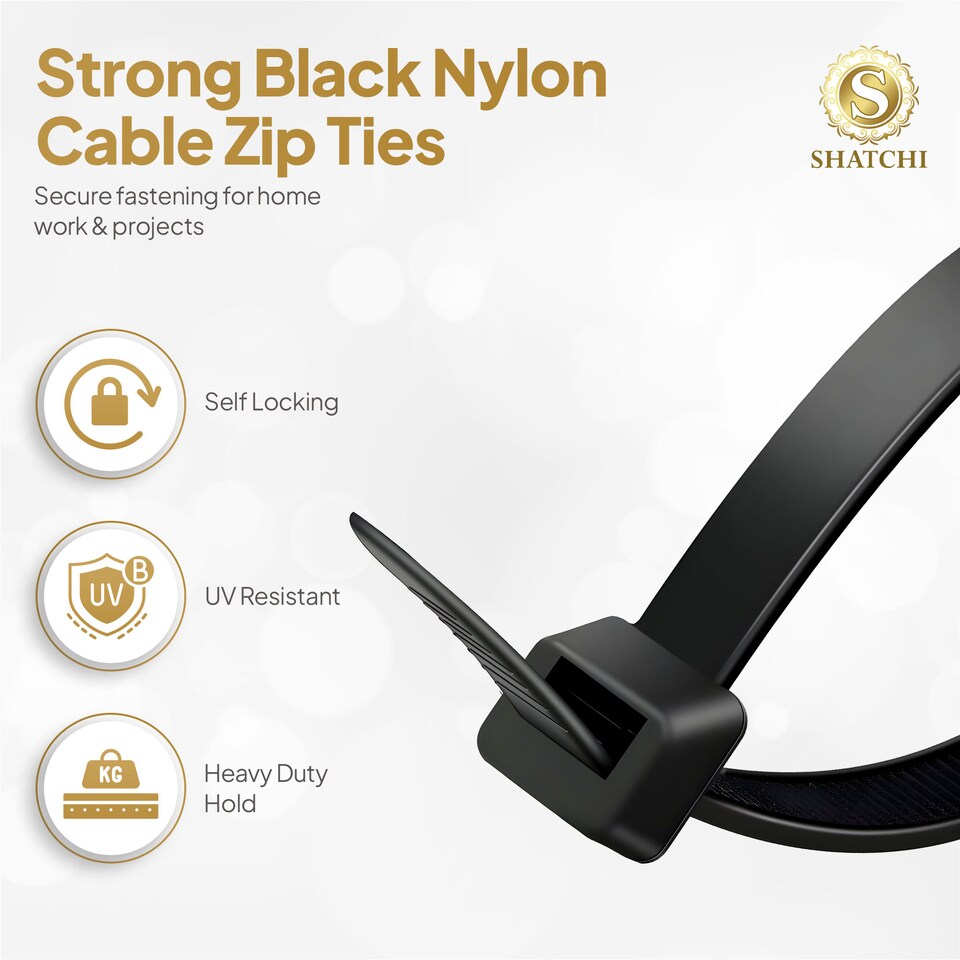 image 1 of 200 Pcs 200mm x 4.8mm Strong Black Nylon Plastic Cable Ties Zip Tie Wraps organizer | Black
