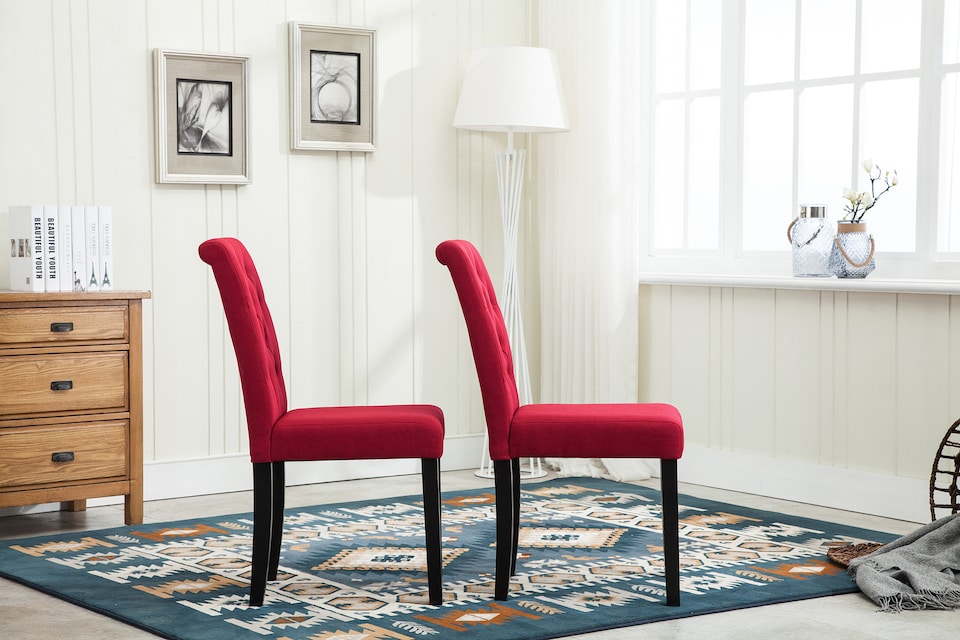 image 1 of Set of 2 Tufted Button Back Fabric Dining Chairs Red by MCC Direct