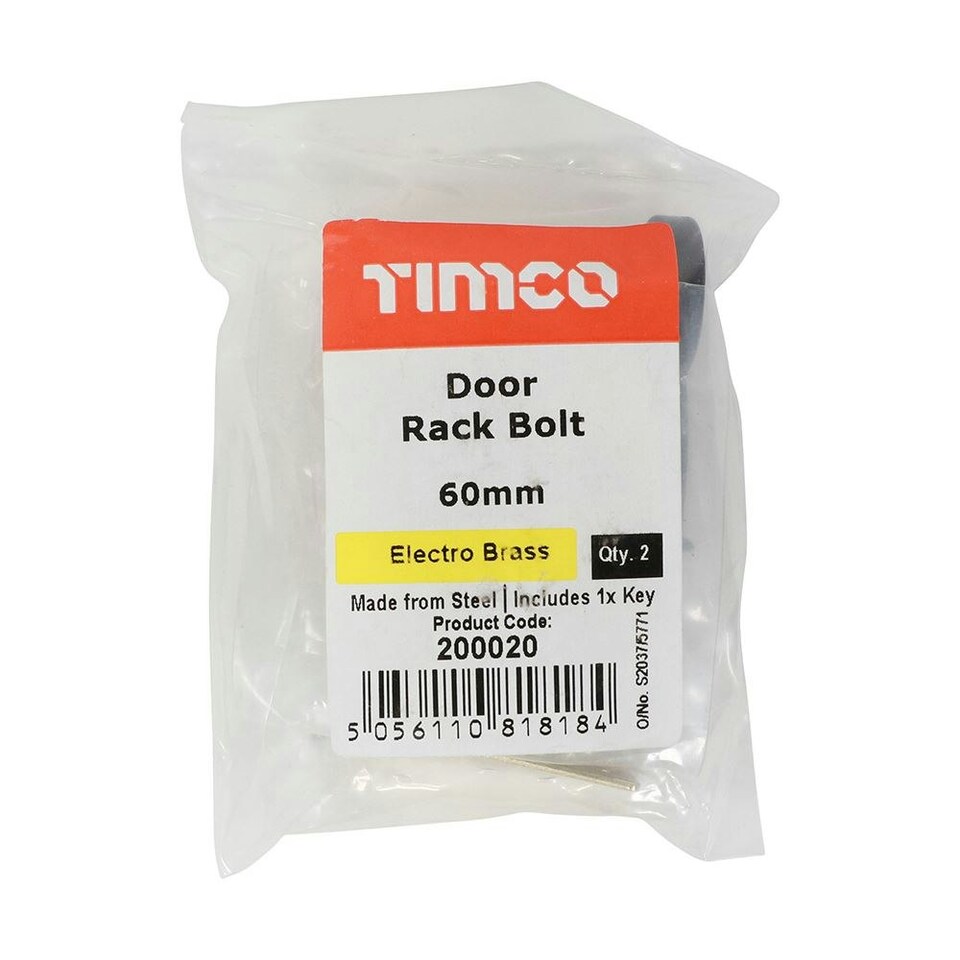 image 1 of Timco - Door Rack Bolts - Electro Brass (Size 60mm - 2 Pieces)