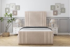 Sloomy Kingsley Sand Naples Bed Frame With Mattress With 50" Upholstered Headboard 4'6 Double