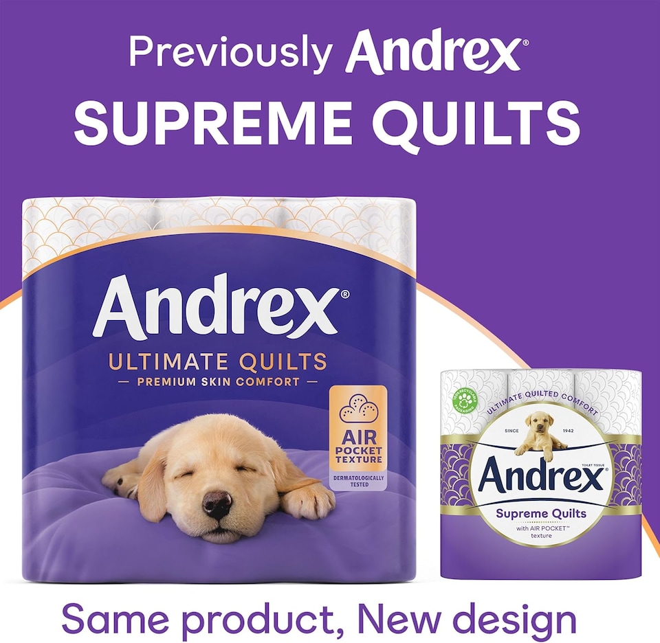 image 1 of Andrex Ultimate Quilts Toilet Paper 48 Rolls, Air Pocket Technology for Soft, Thick Sheets - Bulk Pack of 48 Quilted Toilet Rolls, FSC Certified | Purple | 1 Pack | 48