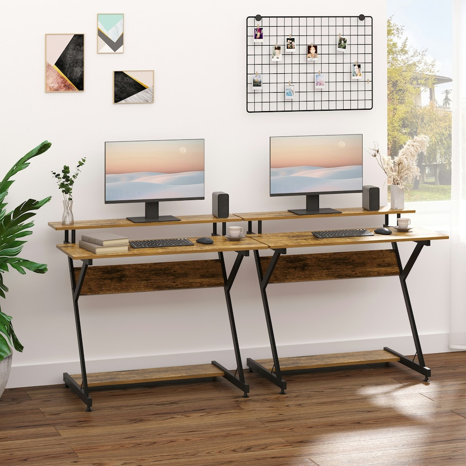 image 1 of HOMCOM Home Office Computer Desk w/ Storage, Gaming Writing Table, 100cm, Brown