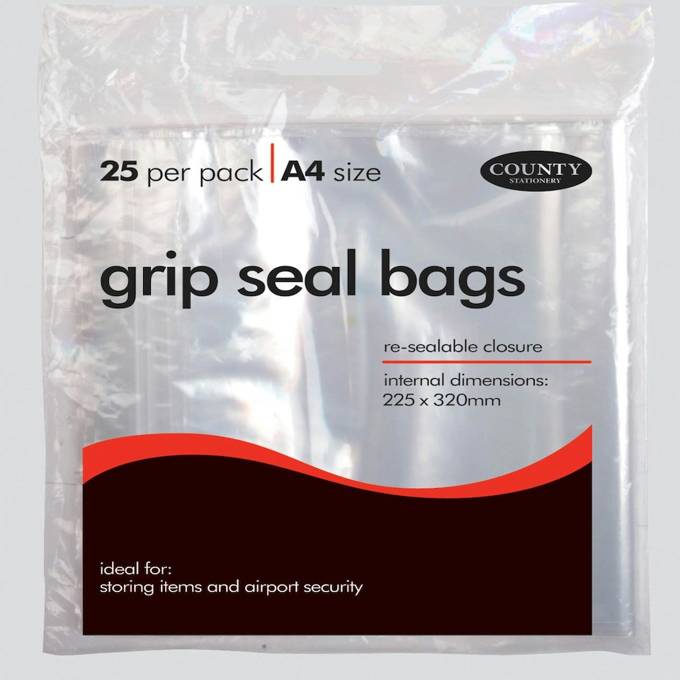 image 1 of Pack of 25 A4 County Grip Seal Bags