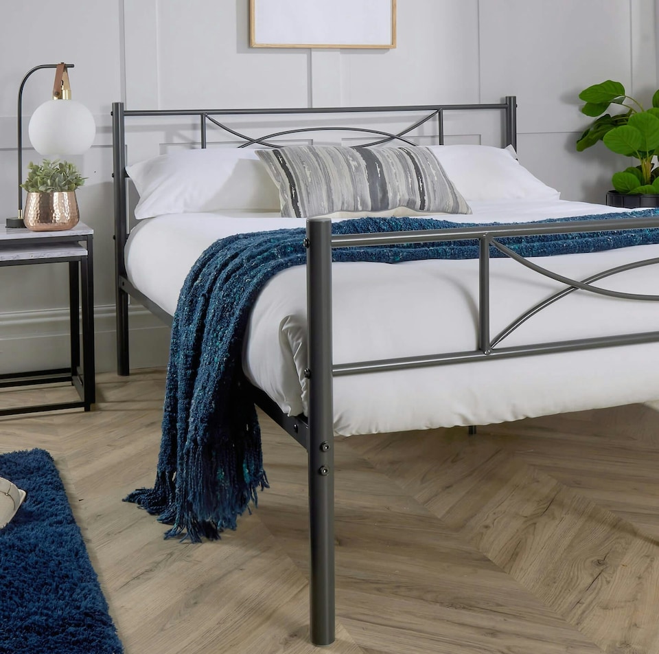 image 1 of Matt Dark Grey Metal Frame 4ft Small Double Bedframe Powder Coated