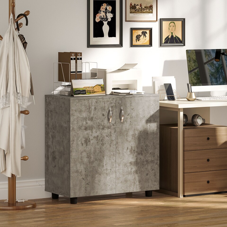 image 1 of Vinsetto Filing Cabinet with Locking Doors & Shelves, 2-Tier Lockable Storage Cabinet with 2 Keys for Home Office, 80W x 40D x 80H cm, Grey