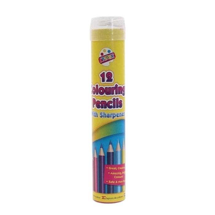Artbox 12 full size colouring pencils set in round storage metal tin box with sharpener