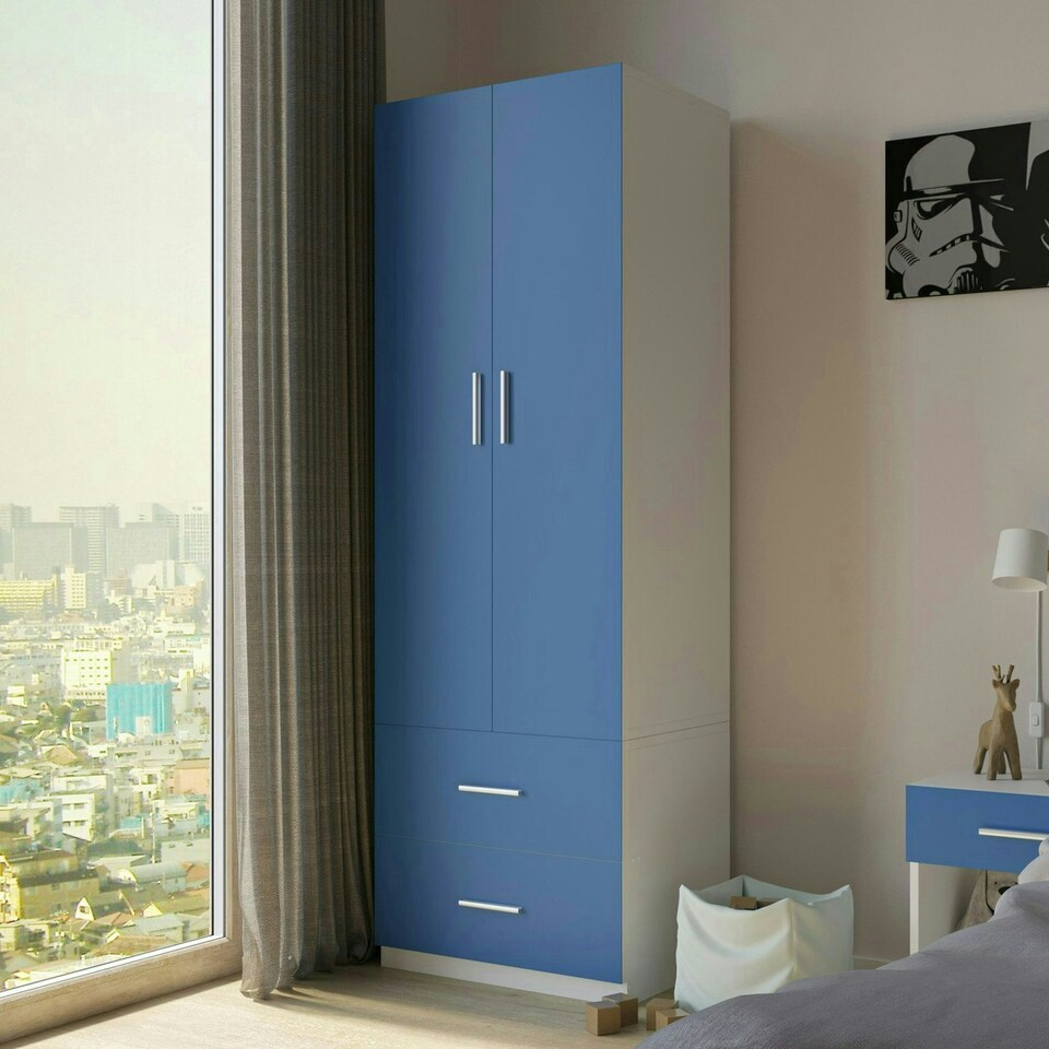image 1 of White 2-Door 2-Drawer Wardrobe. White | Accent Colour: White