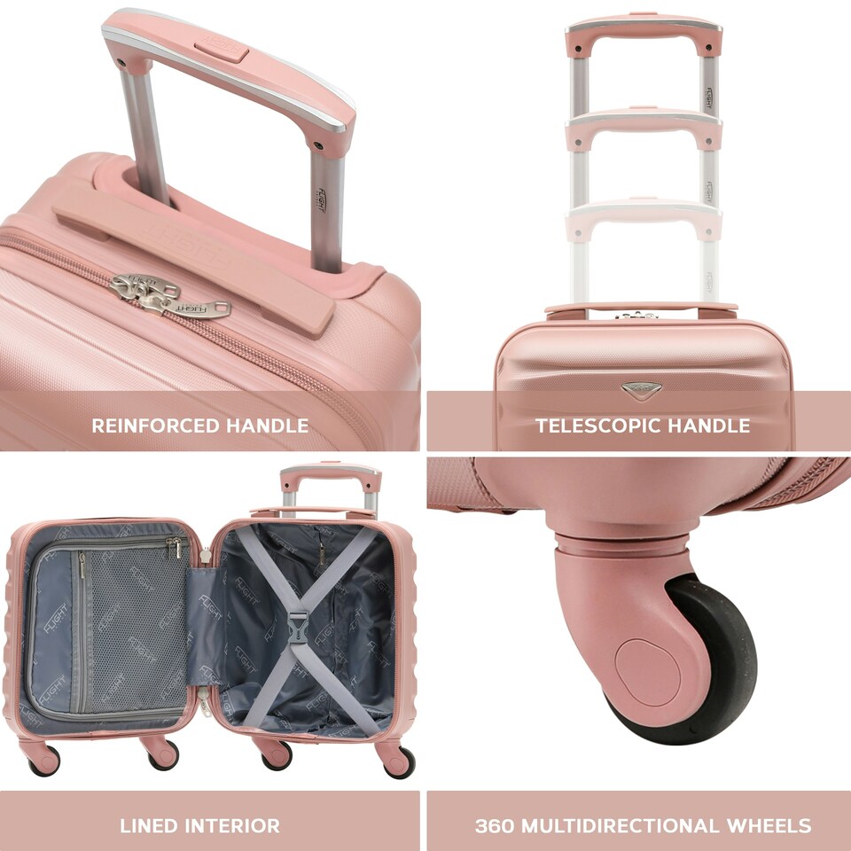 image 1 of 40x30x20cm Wizz Air & Vueling Maximum Size Free Cabin Carry On Lightweight 4 Wheel ABS Hard Case Suitcases Cabin Carry On Hand Luggage Pink | Rose | Cabin Bag
