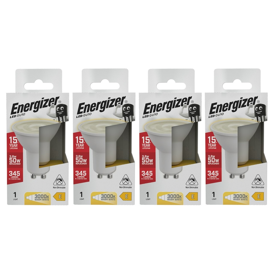 image 1 of Energizer LED GU10 345lm 3.6W 3000K (Warm White) Light Bulb - Pack of 4