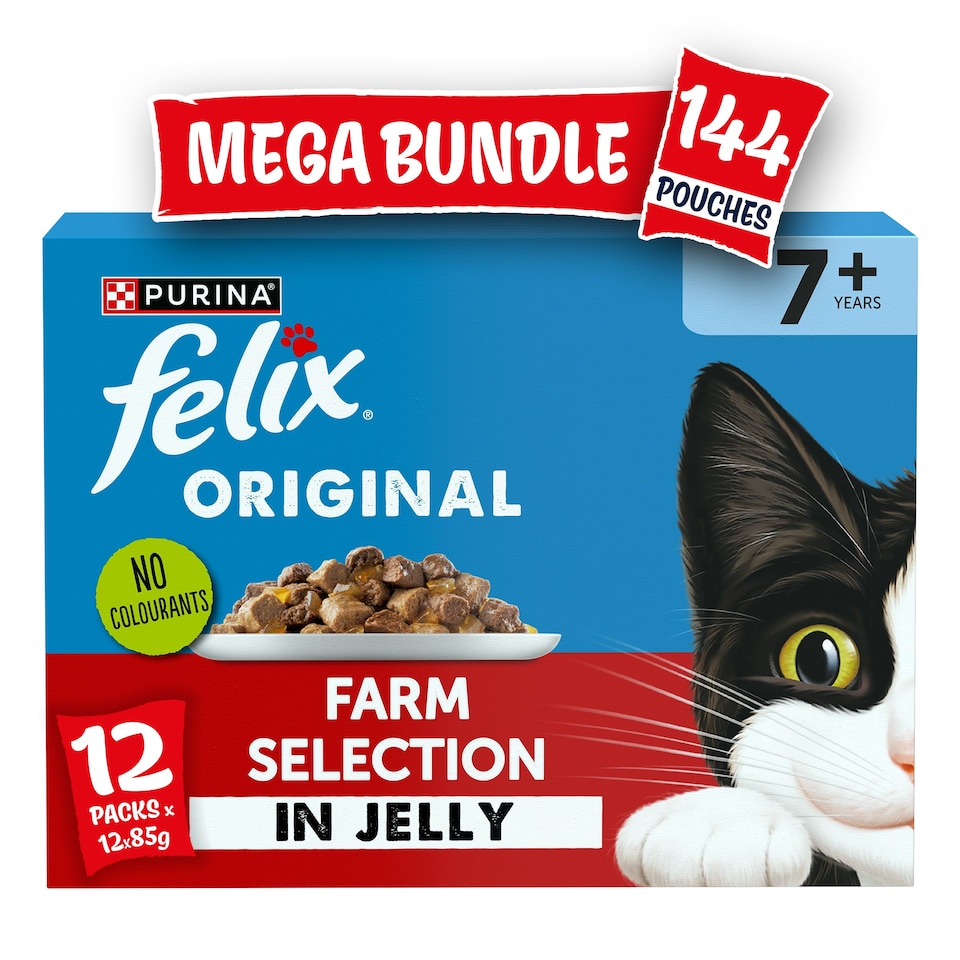 Felix Original Senior 7+ Farm Selection In Jelly Wet Cat Food 144X85G (Pack Of 12)