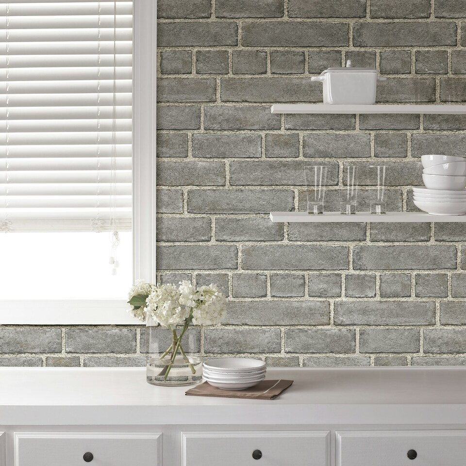 image 1 of NuWallpaper NU2236 Brick Facade Peel & Stick Wallpaper, Grey Multi