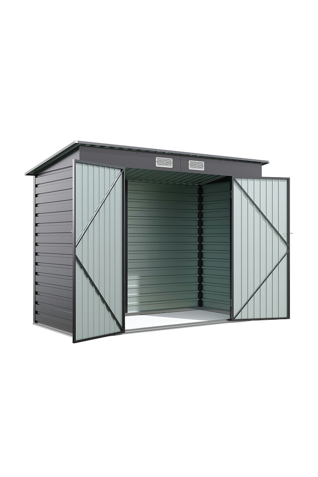 image 1 of Living and Home Outdoor Galvanized Steel 2 doors Storage Shed - Grey 240 x 113 x 183cm