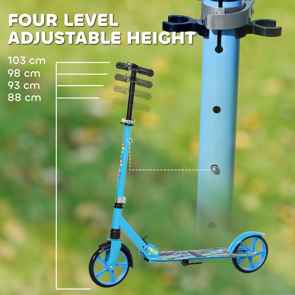 image 1 of AIYAPLAY Kids Scooter, Foldable Kick Scooter w/ Adjustable Handlebar, Blue