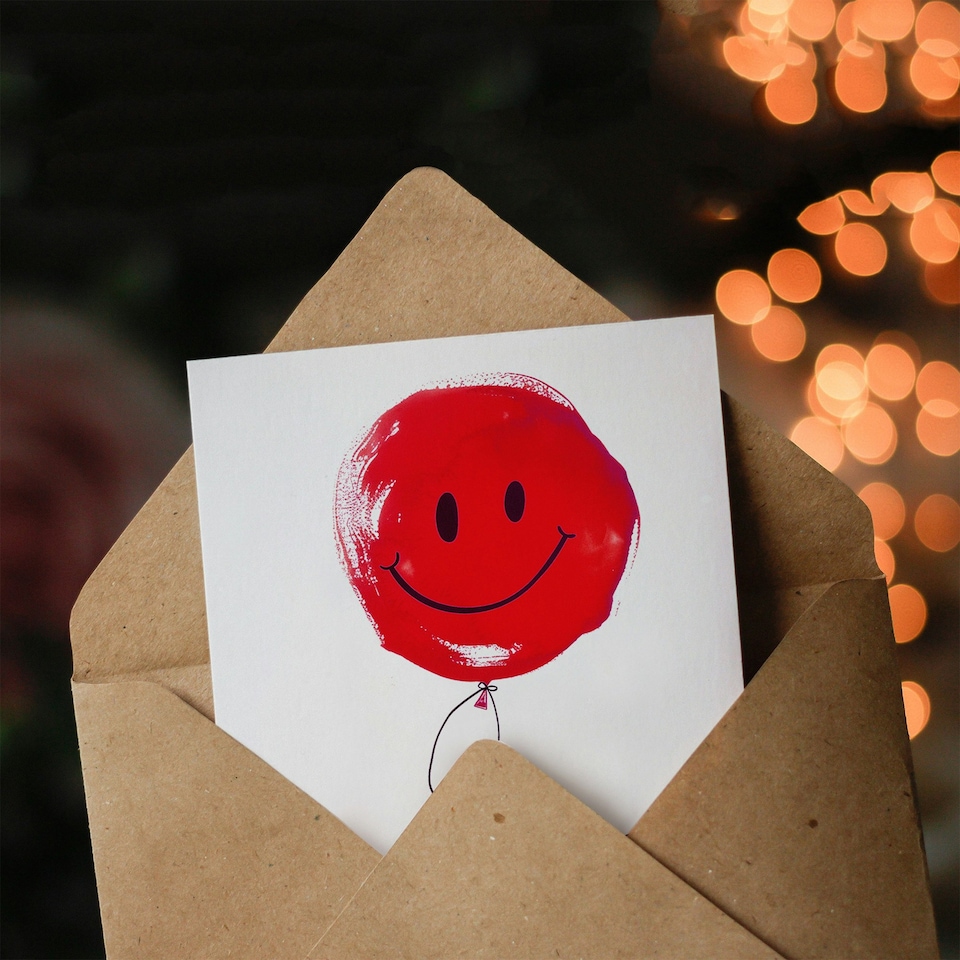 image 1 of Magnificent Zaza Simple Smiley Face Red Non Binary Birthday Card
